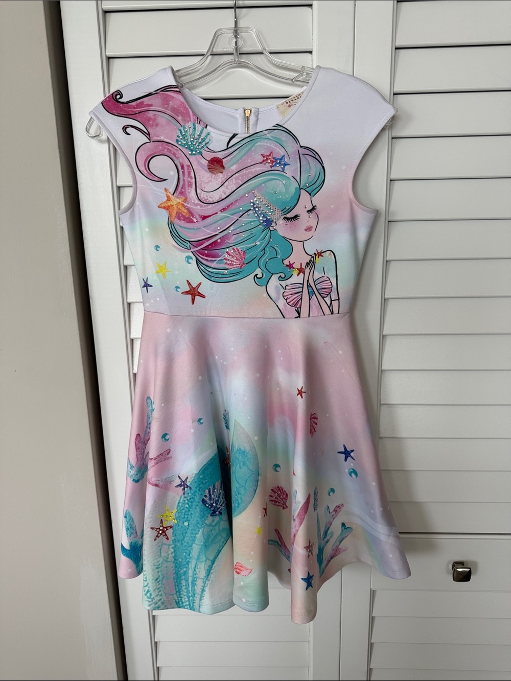 Hannah Banana Pastel Pink & Teal Mermaid Skater Dress